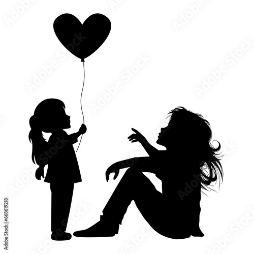 silhouette of mother and daughter
