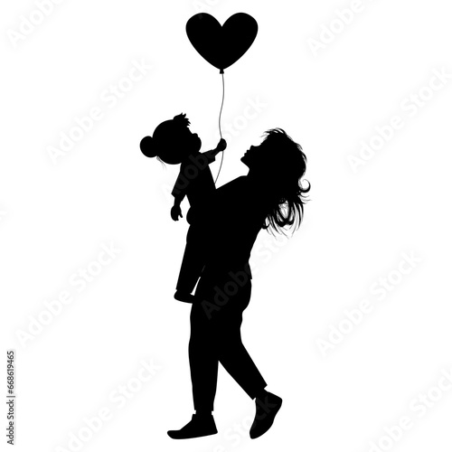silhouette of mother and daughter