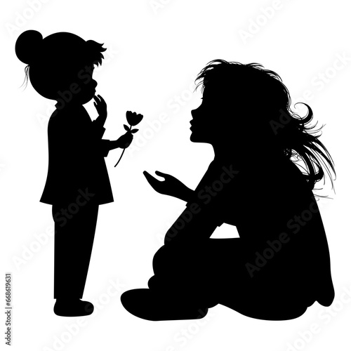 silhouette of mother and daughter
