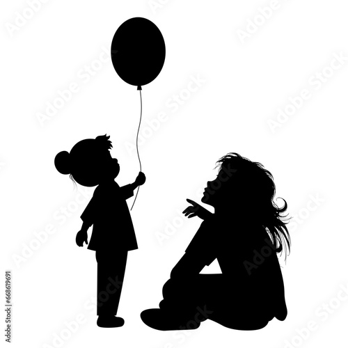 silhouette of mother and daughter