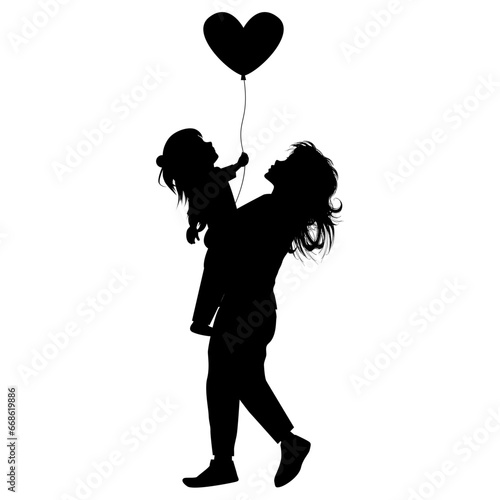 silhouette of mother and daughter