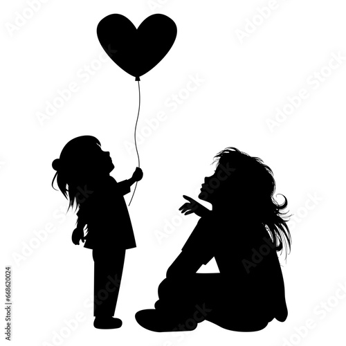 silhouette of mother and daughter