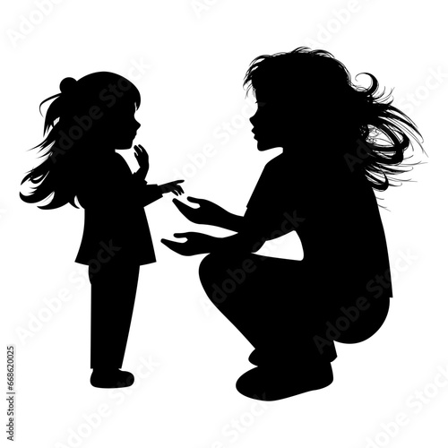 silhouette of mother and daughter