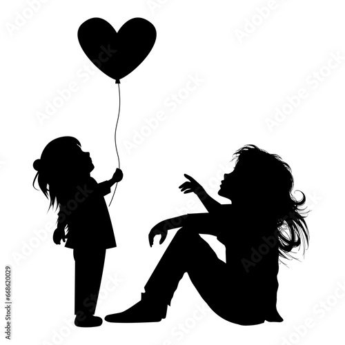 silhouette of mother and daughter