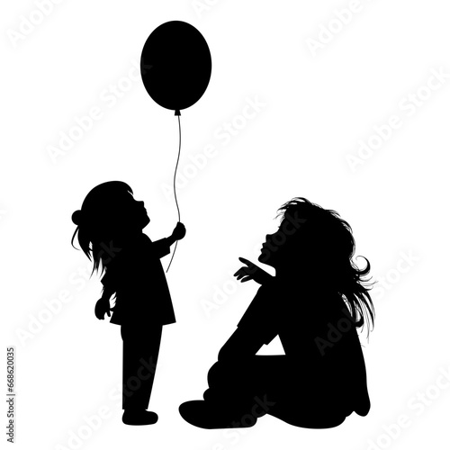 silhouette of mother and daughter