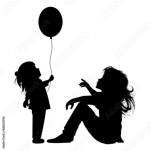 silhouette of mother and daughter
