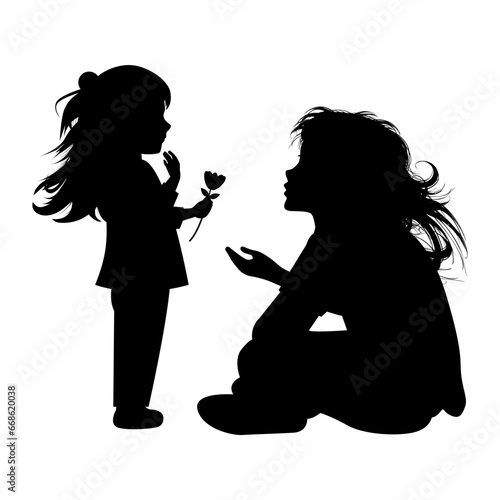 silhouette of mother and daughter