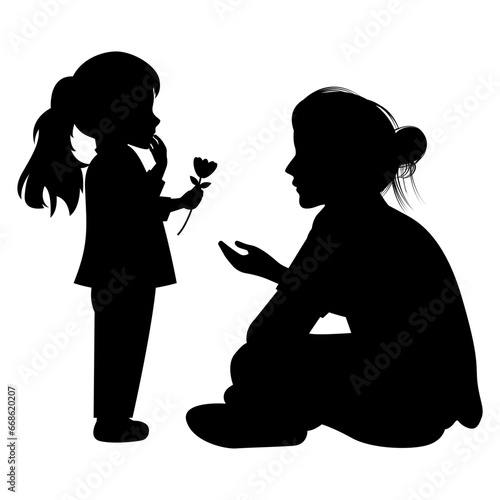 silhouette of mother and daughter