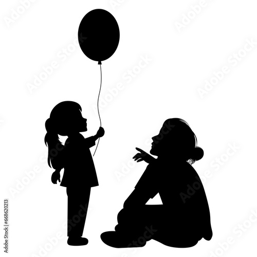 silhouette of mother and daughter