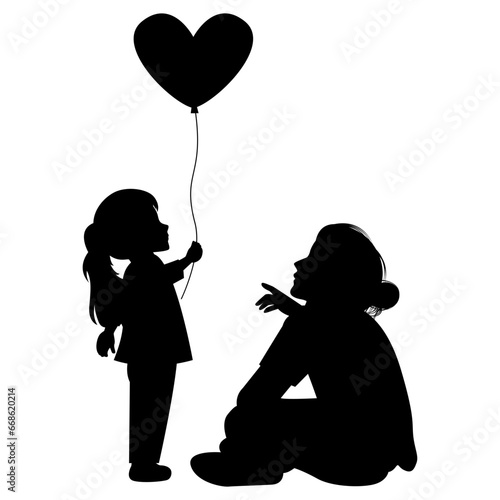 silhouette of mother and daughter