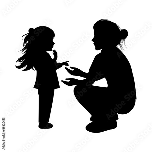 silhouette of mother and daughter