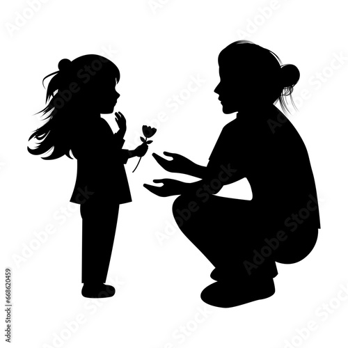 silhouette of mother and daughter