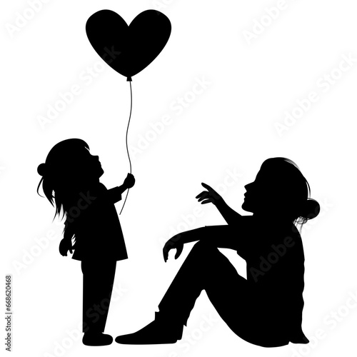 silhouette of mother and daughter