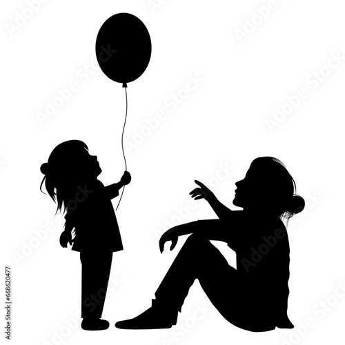 silhouette of mother and daughter