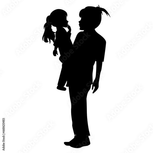 silhouette of mother and daughter