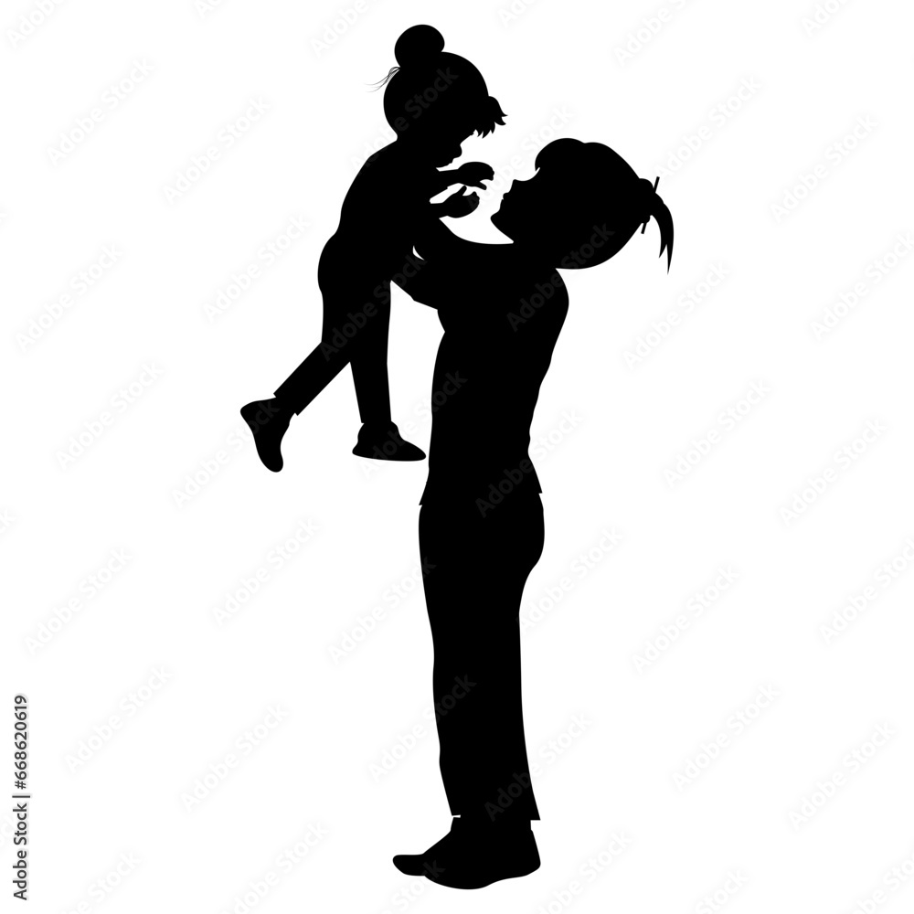 silhouette of mother and daughter