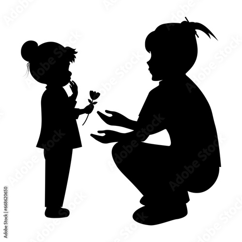 silhouette of mother and daughter