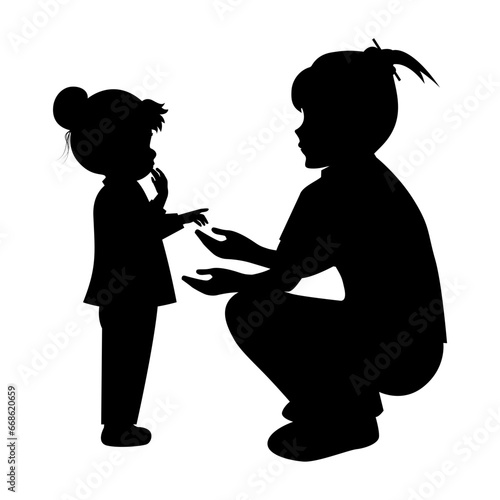 silhouette of mother and daughter