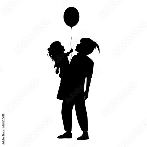 silhouette of mother and daughter