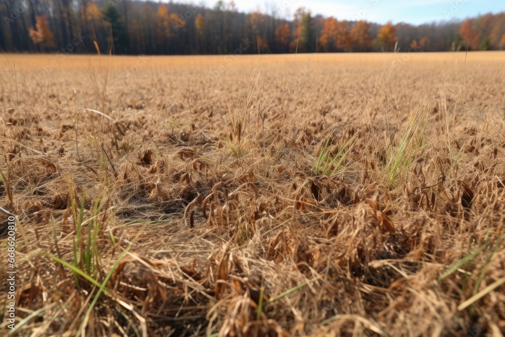 Fototapeta premium patches of brown, dying grass in a field