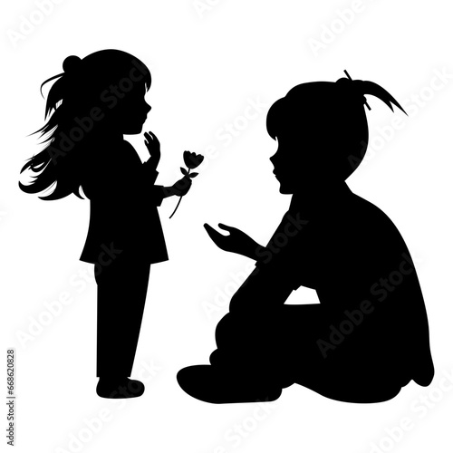 silhouette of mother and daughter
