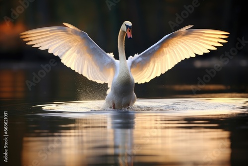 Fototapeta Naklejka Na Ścianę i Meble -  swan honking on a serene lake