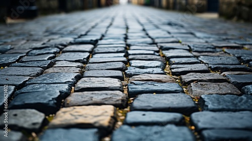 A cobblestone street with a pattern of rough. Generative AI.
