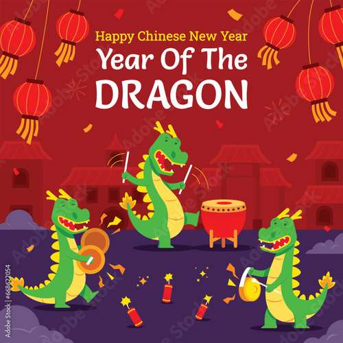 Happy Dragon Playing Music Celebrate Chinese New Year