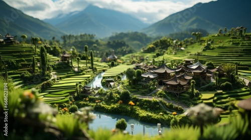 A paper art of Balinese rice terrace. Generative AI.