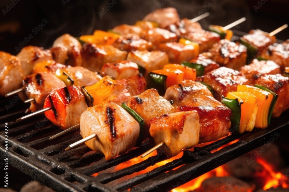 pork belly skewer on a sizzling churrasco grill pork belly skewer on a sizzling churrasco grill