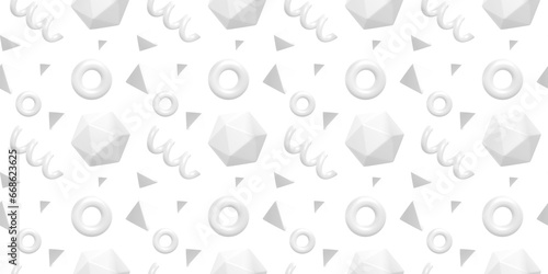 Fototapeta Naklejka Na Ścianę i Meble -  3d abstract seamless pattern with different element on white color background. 3d design of abstract illustration