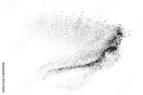 Black grainy texture isolated on white background. Dust overlay. Dark noise granules. Digitally generated image. Vector illustration. Design elements.