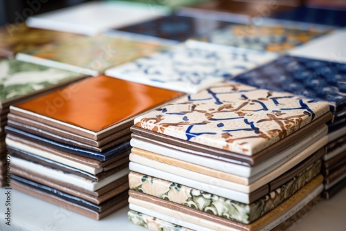 stack of assorted ceramic tiles in varying patterns