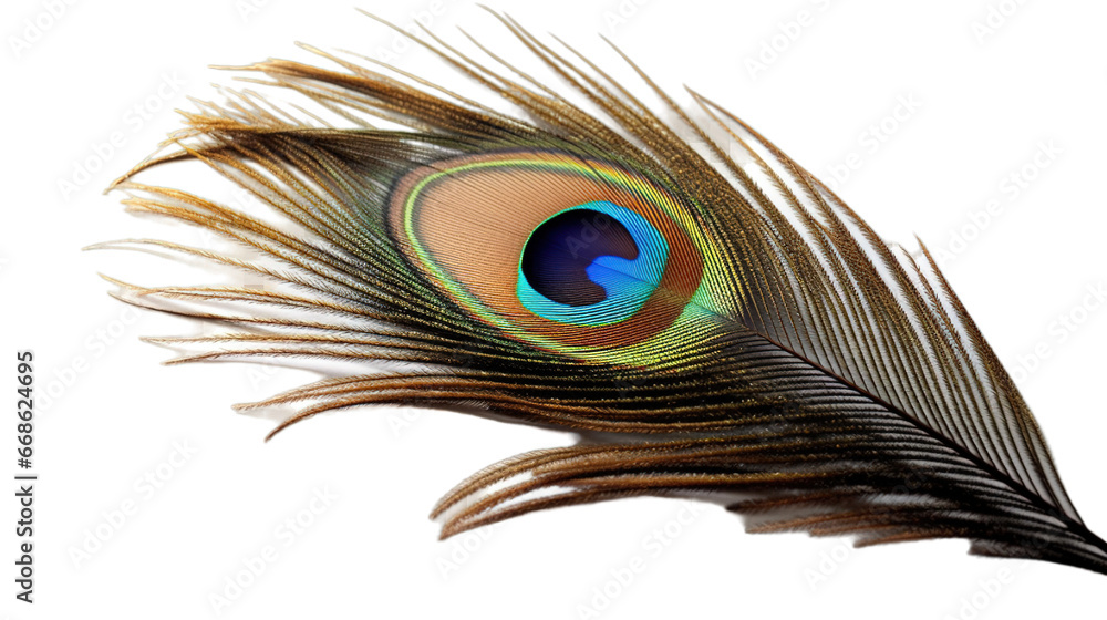 Fototapeta premium Peacock feather isolated on transparent background, Generative ai.