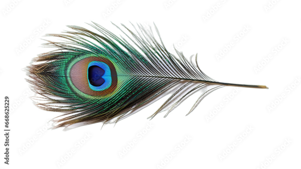 Fototapeta premium Peacock feather isolated on transparent background, Generative ai.