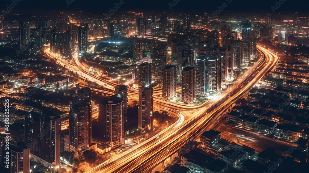 aerial veiw of an huge city illuminated at night