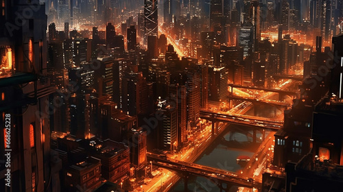 aerial veiw of an huge city illuminated at night © nanihta