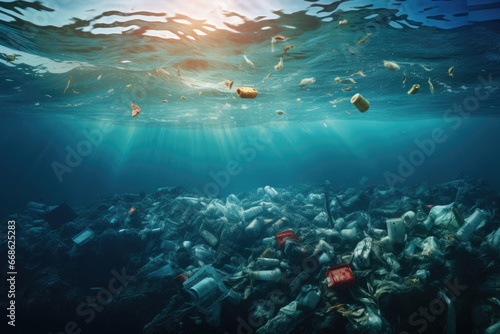 trash underwater in the ocean. problem of pollution and ecology of the sea © dashtik