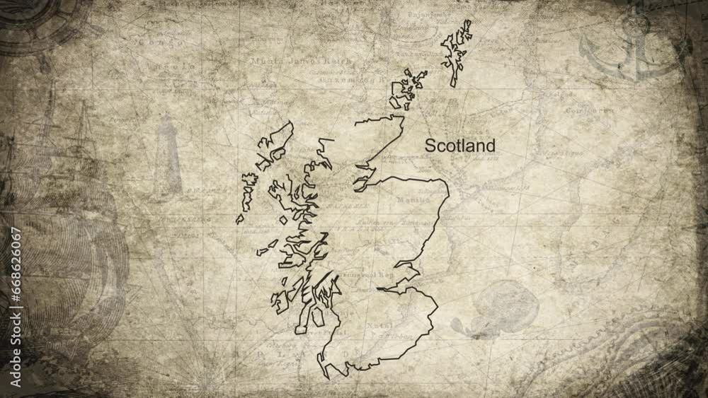 Scotland map drawn on a cartography background sheet of paper Scotland map drawn on a cartography background sheet of paper