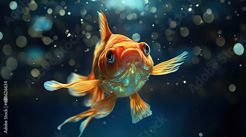 Beautiful goldfish underwater. Make a wish. Fulfillment of desires. A fairy tale about a goldfish. Fairy-tale character magic goldfish. Generative ai.