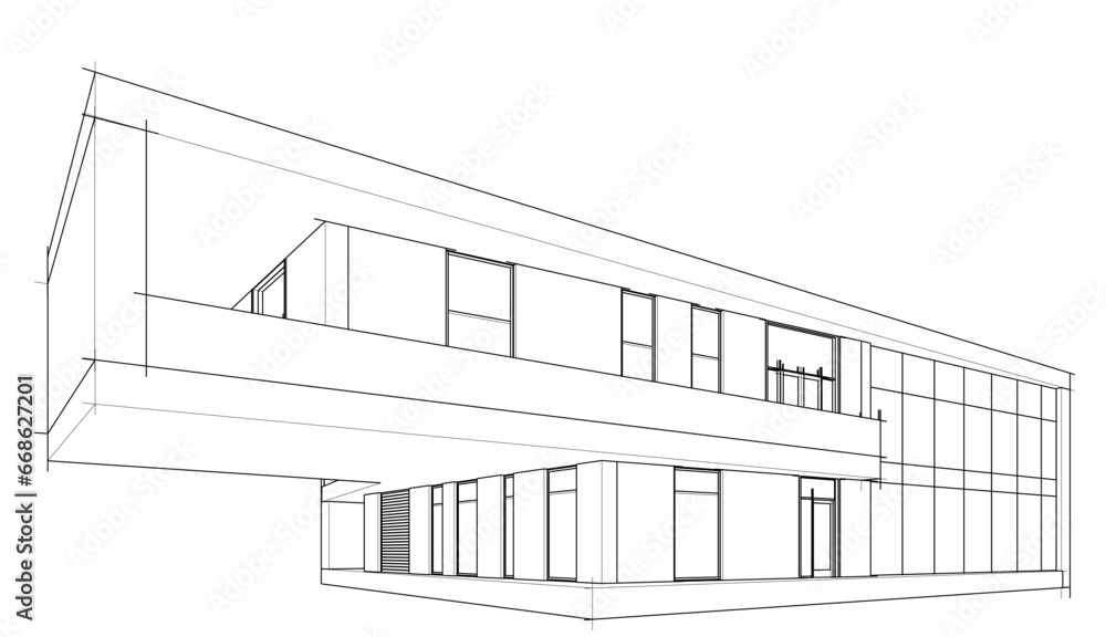Modern house architecture 3d sketch Modern house architecture 3d sketch