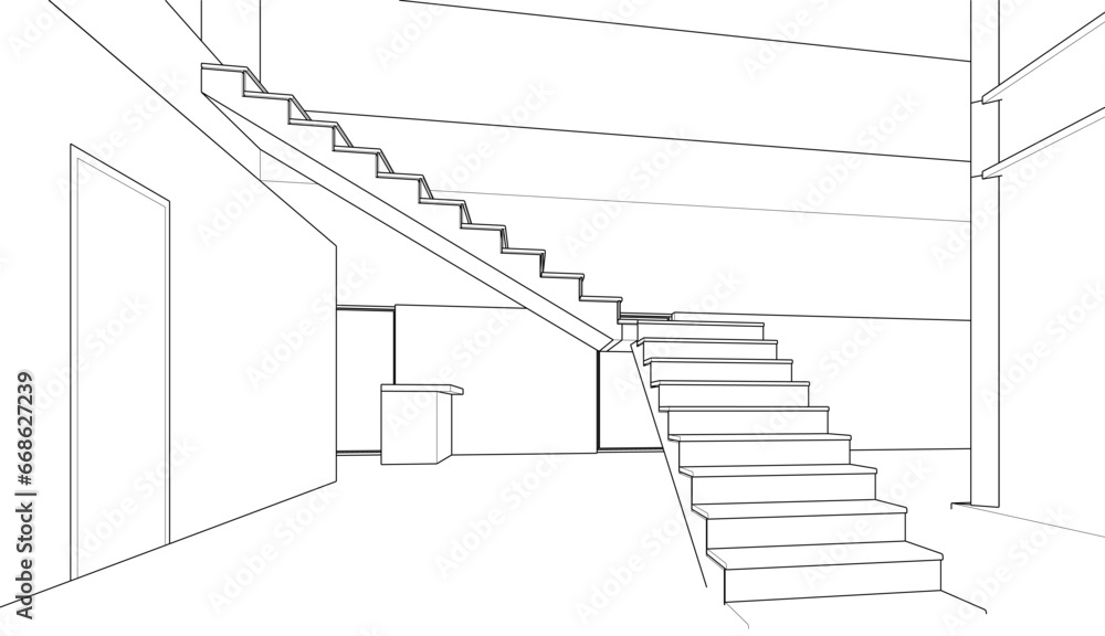 Modern house architecture 3d sketch