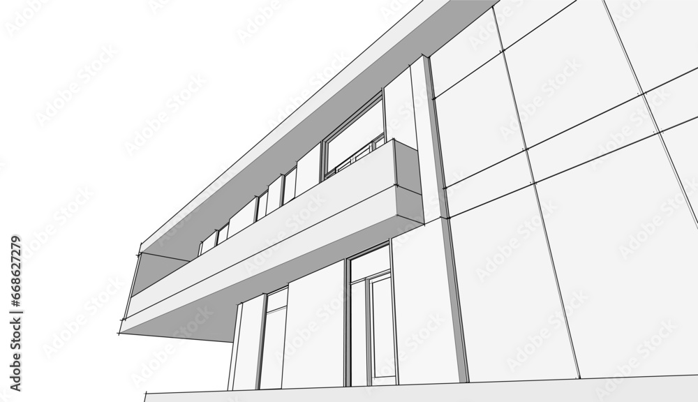 Obraz premium Modern house architecture 3d sketch