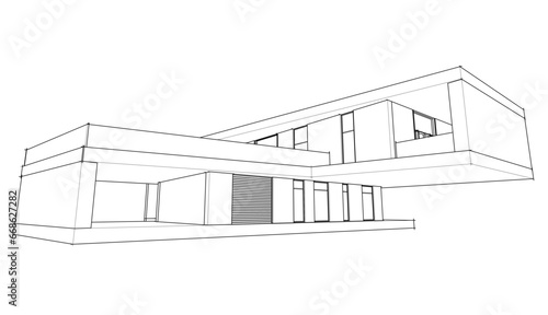 Modern house architecture 3d sketch