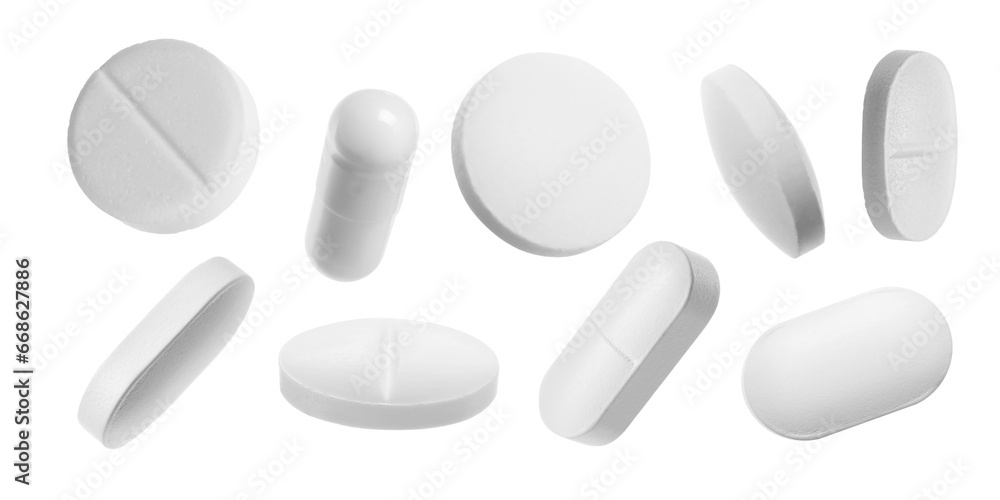 Many different pills isolated on white, collection Many different pills isolated on white, collection