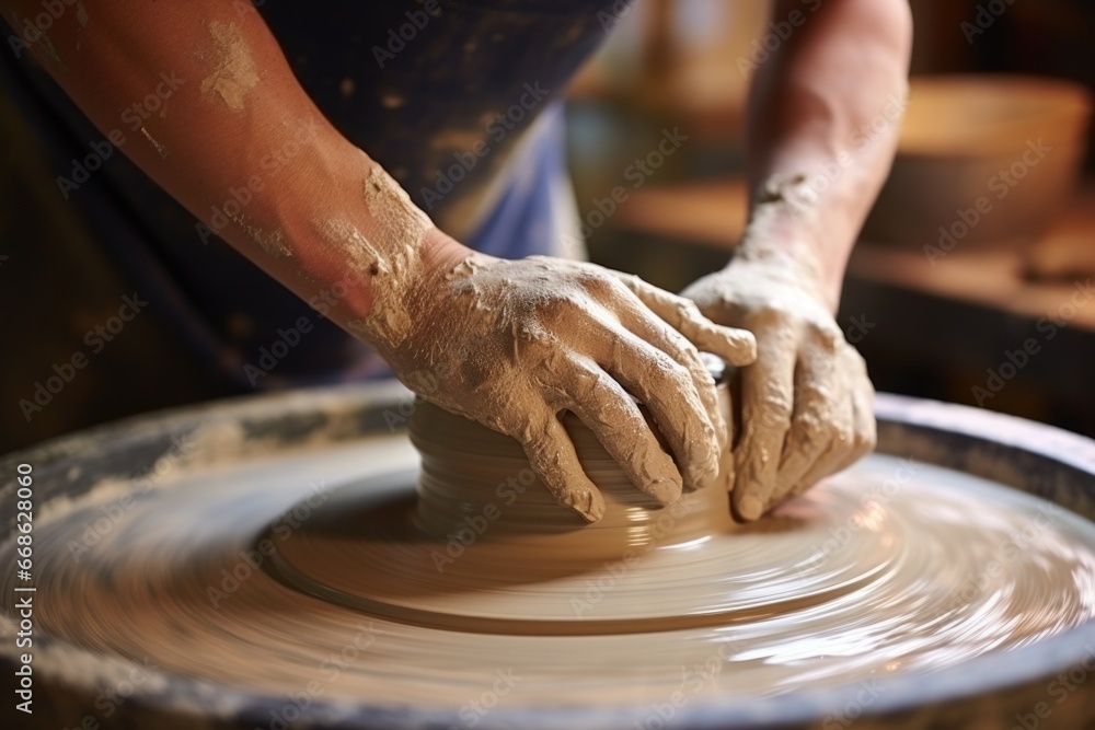 clay being shaped on a spinning potters wheel clay being shaped on a spinning potters wheel