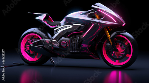 Futuristic neon sport bike stage