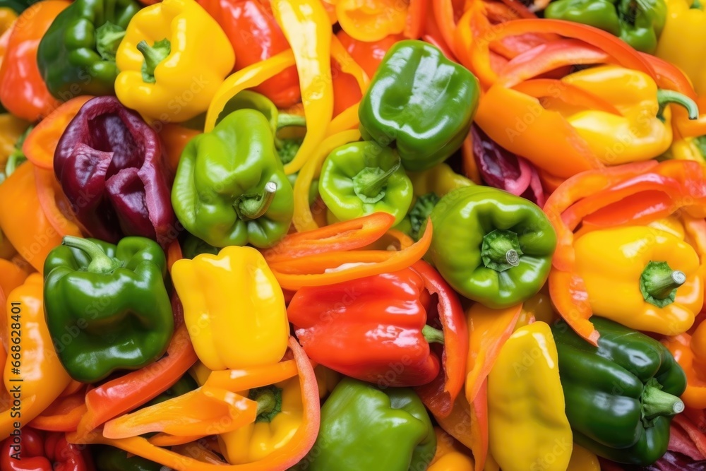 a vibrant heap of multi-colored char-grilled bell peppers a vibrant heap of multi-colored char-grilled bell peppers