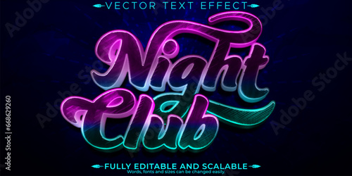 Music club text effect, editable party and disco text style