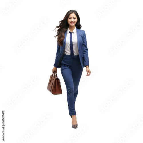 very happy beautiful asia woman in business suit is walking into a office isolated on transparent background